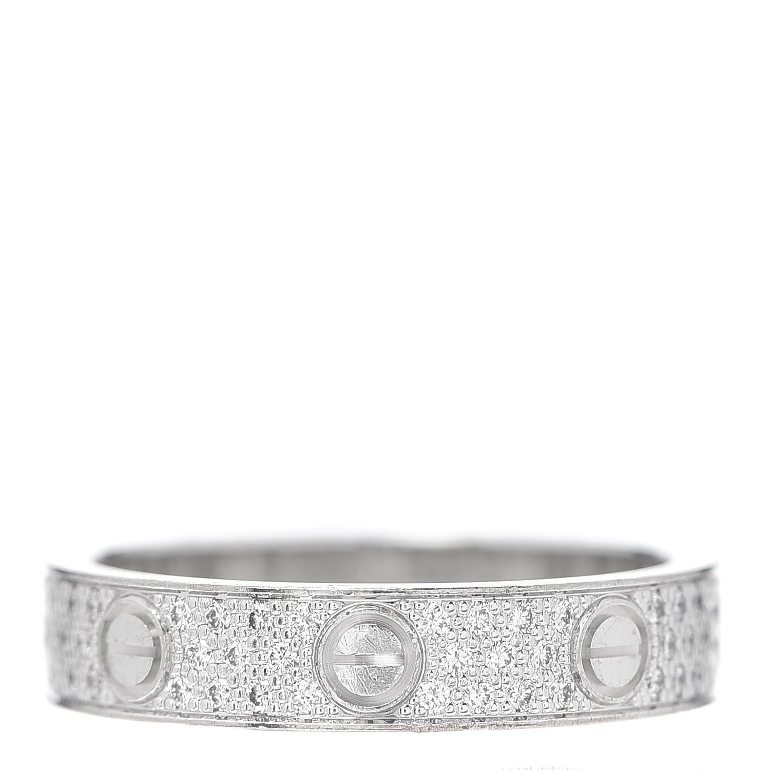 Cartier 18K White Gold Diamond 4mm LOVE Wedding Paved Band Ring 51 5.75 1 of 5