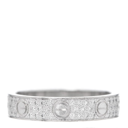 Cartier 18K White Gold Diamond 4mm LOVE Wedding Paved Band Ring 51 5.75 1 of 5