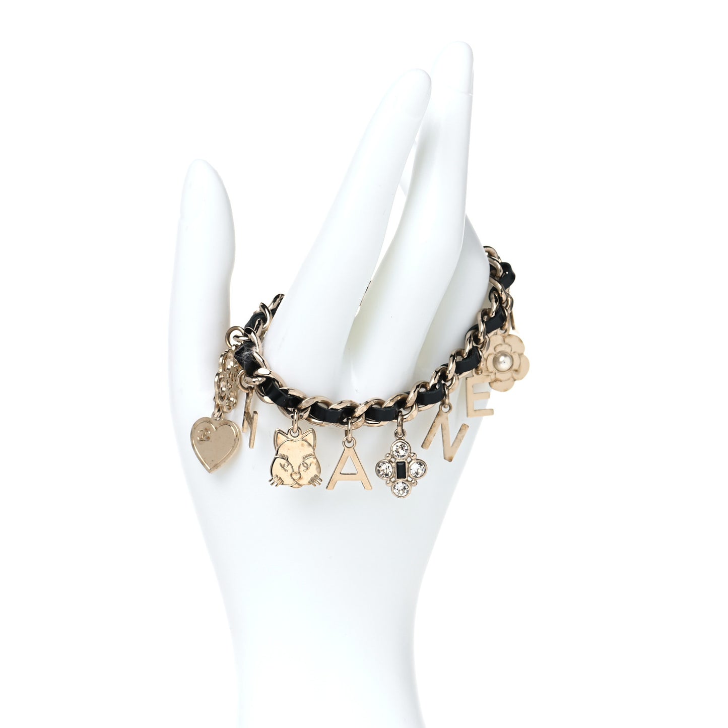 Lambskin Crystal CC Logo Charming Bracelet Gold Black