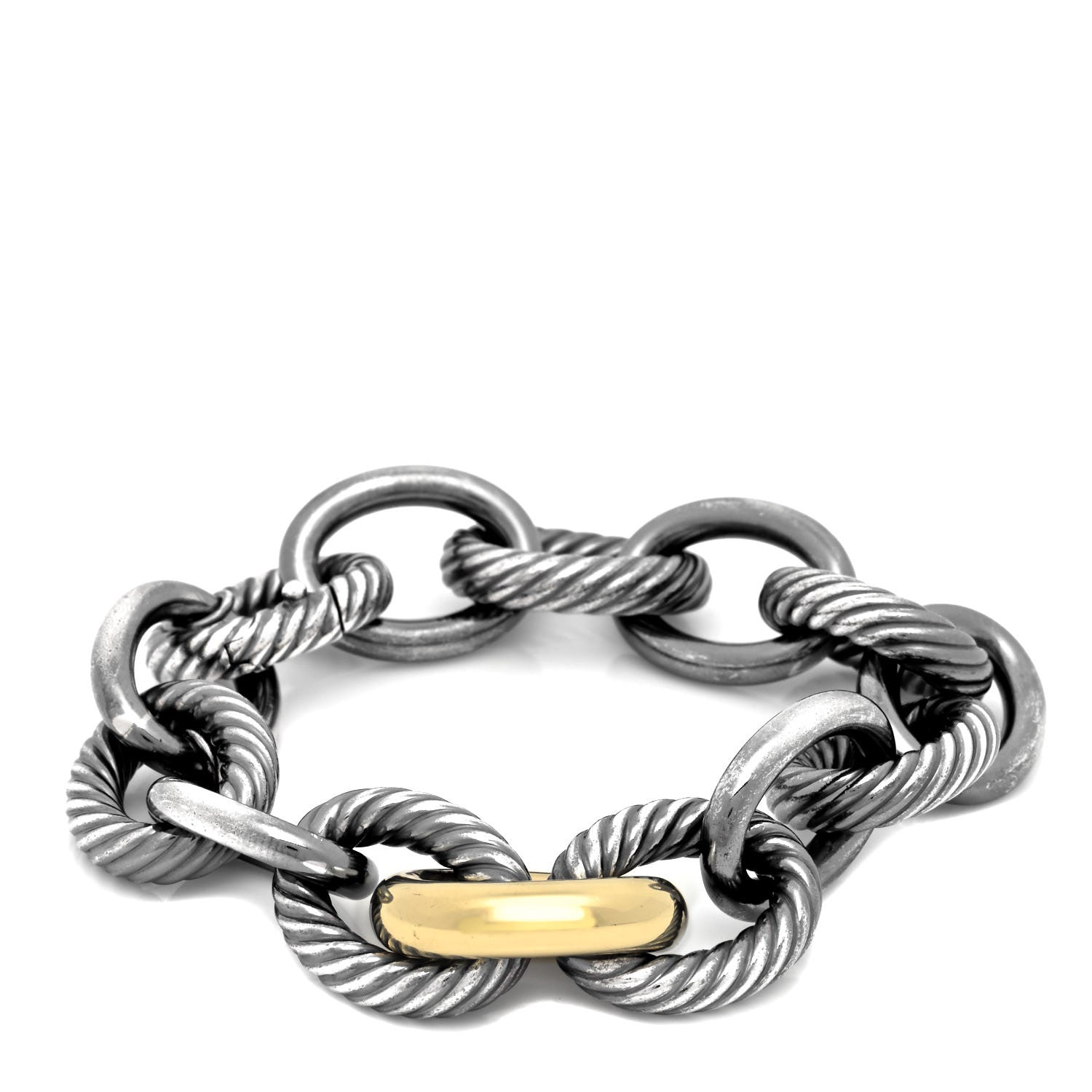 David Yurman Darkened Sterling Silver 14K Yellow Gold 17mm Extra Large Oval Link Bracelet 1 of 4