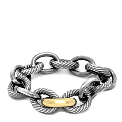 David Yurman Darkened Sterling Silver 14K Yellow Gold 17mm Extra Large Oval Link Bracelet 1 of 4