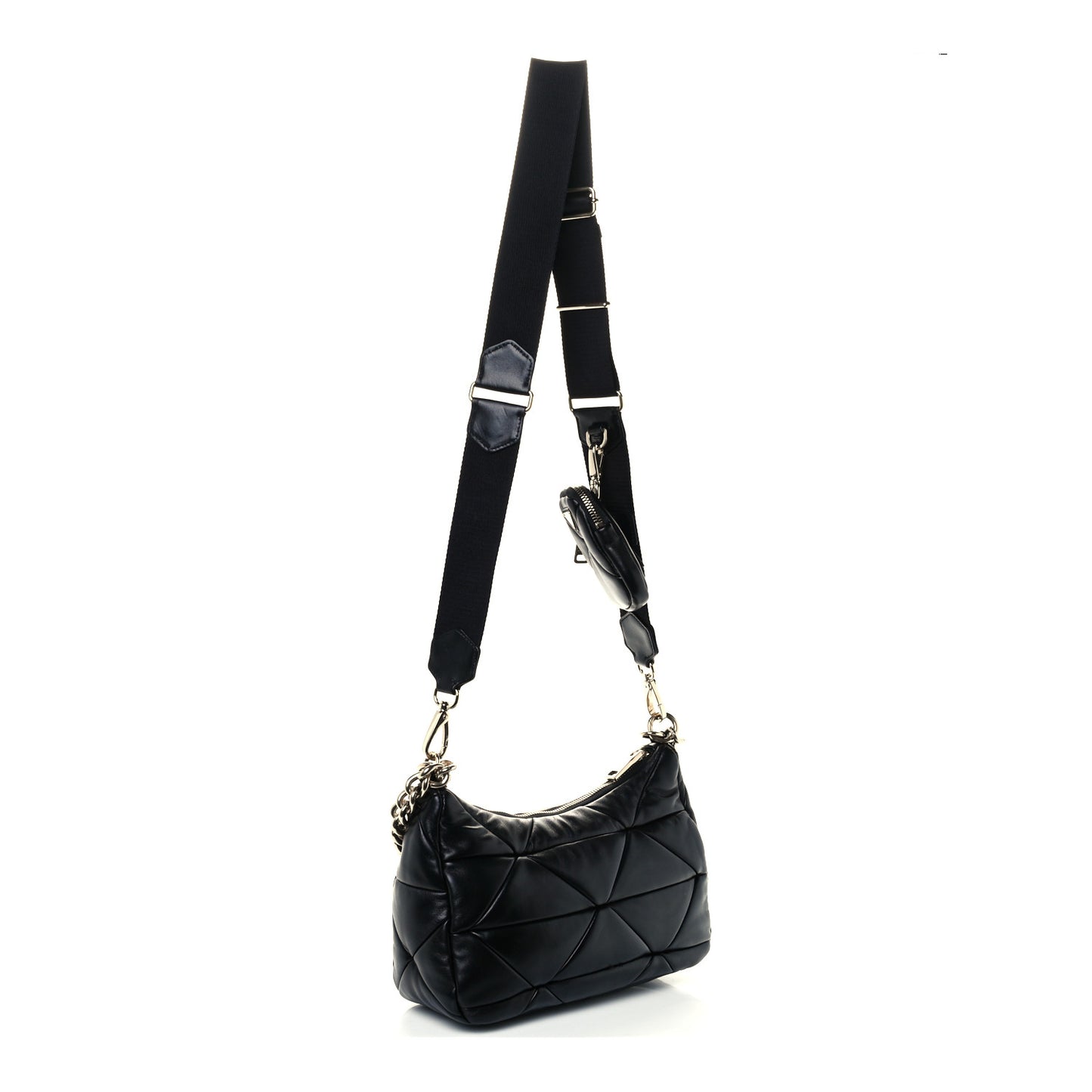 Nappa Re-Nylon Triangle Quilted Patchwork System Shoulder Bag Black