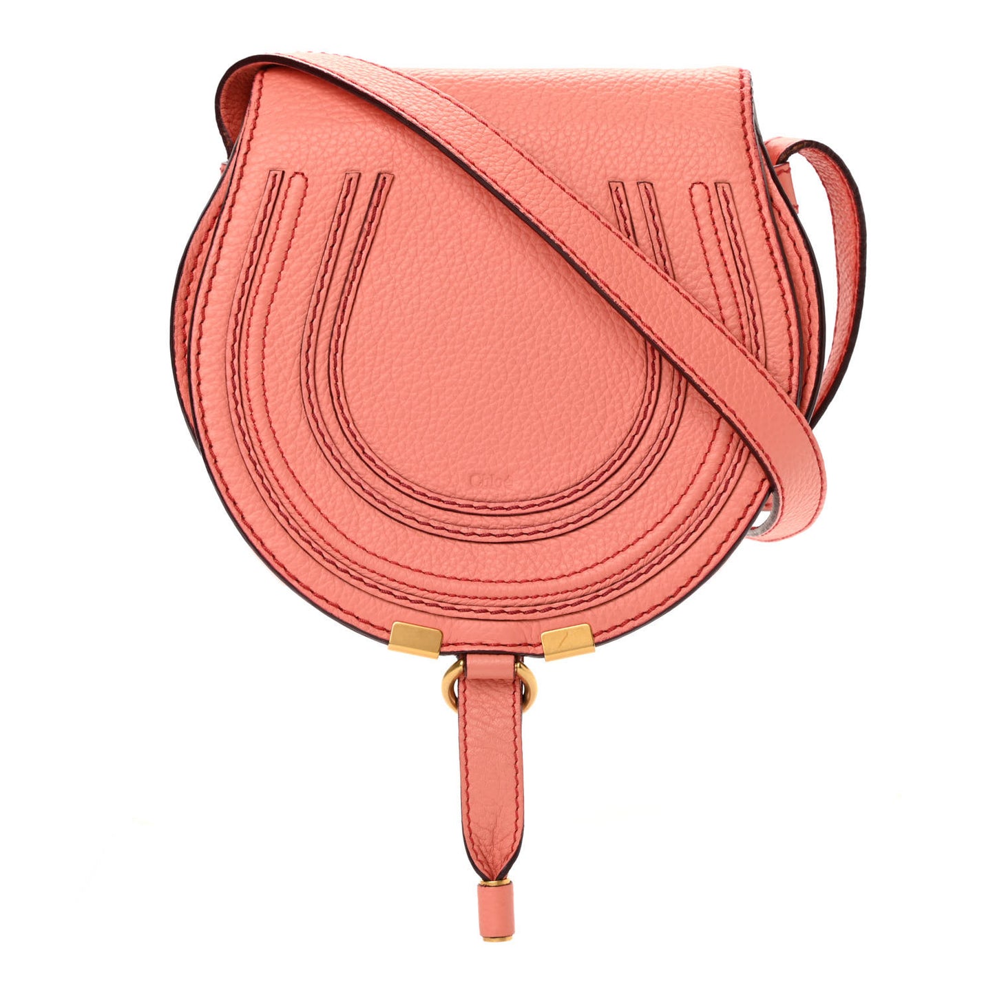 Calfskin Mini Marcie Round Crossbody Bag Coral Pop
