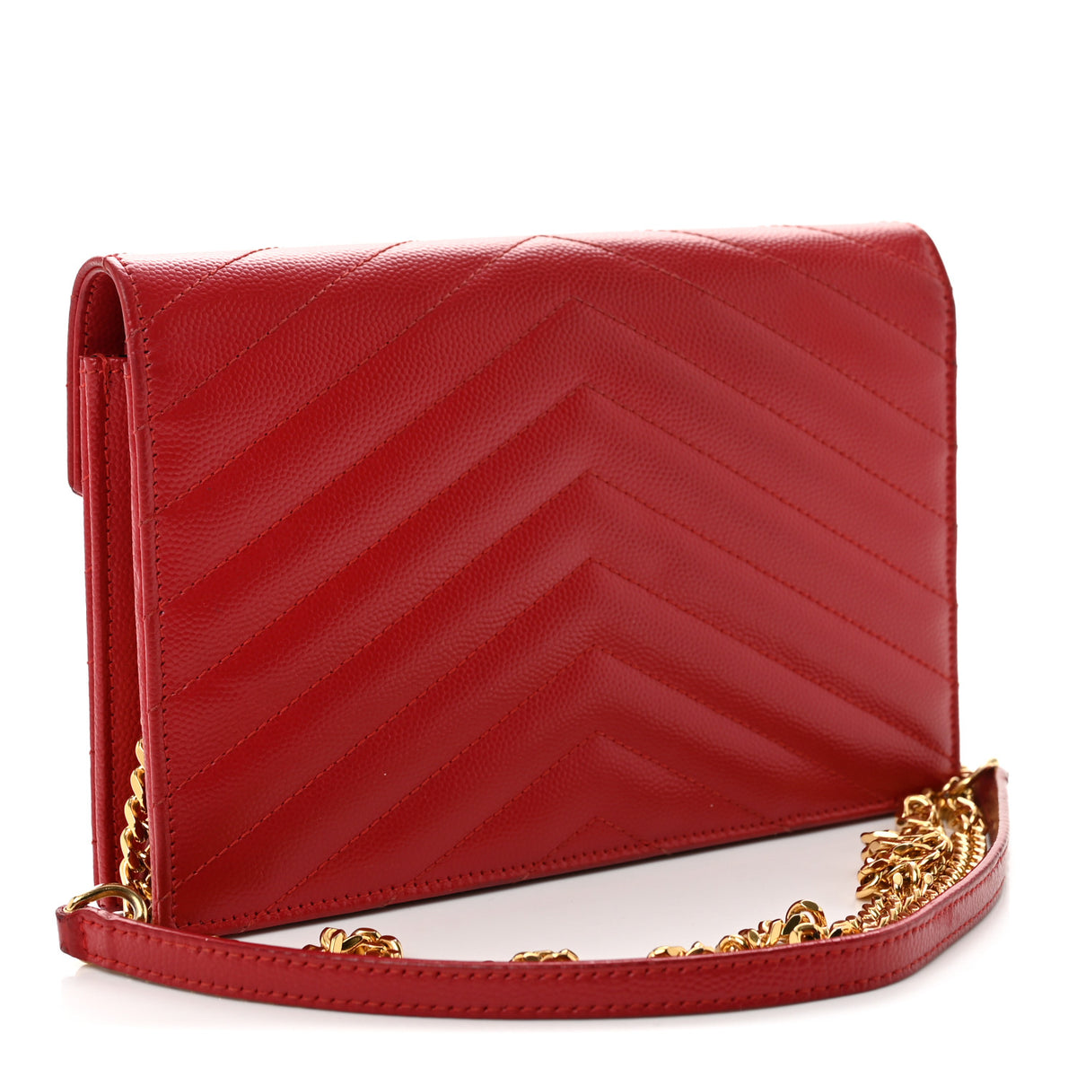 Grain De Poudre Matelasse Chevron Monogram Envelope Chain Wallet Rouge Eros