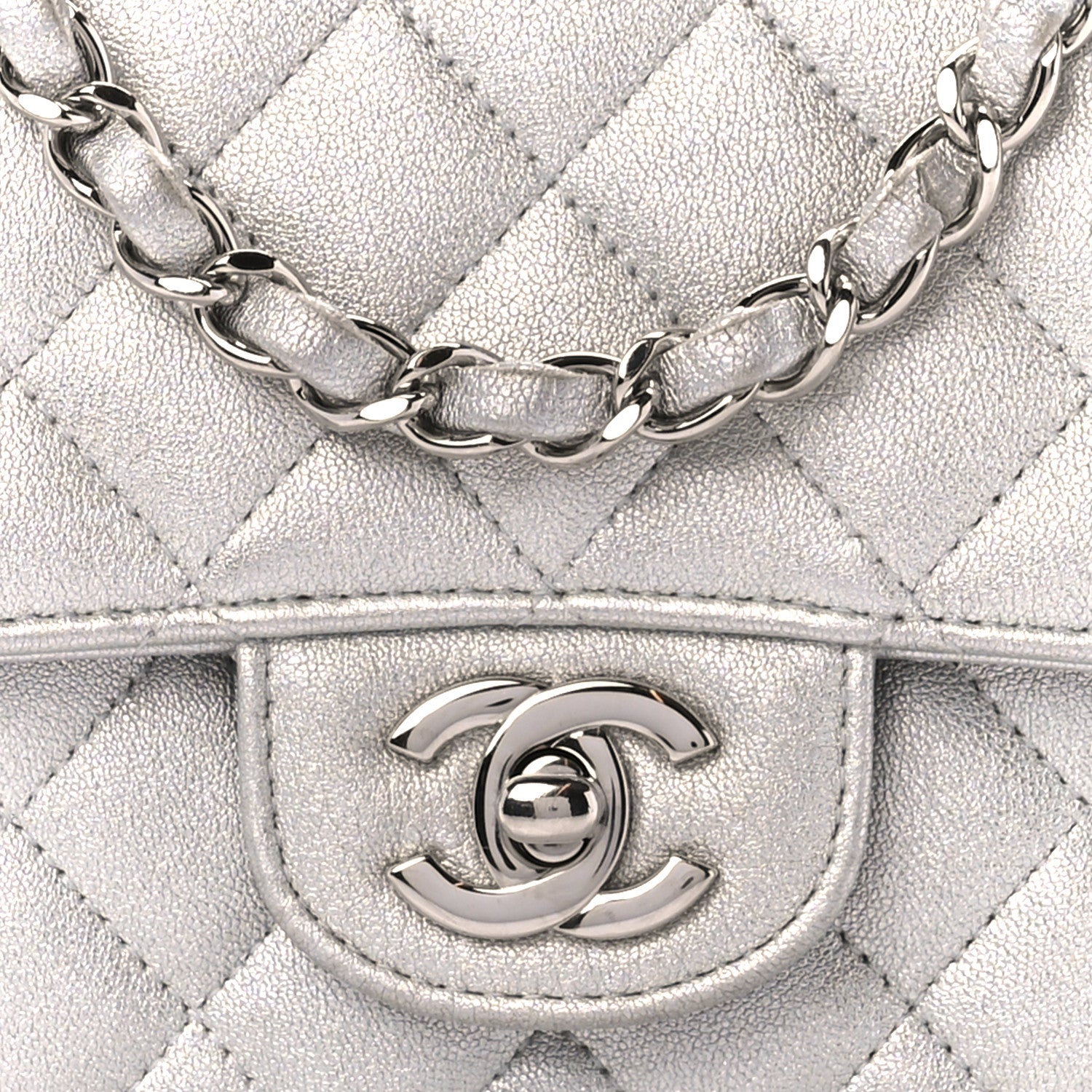 Chanel Metallic Lambskin Quilted Mini Square Flap Silver 9 of 11