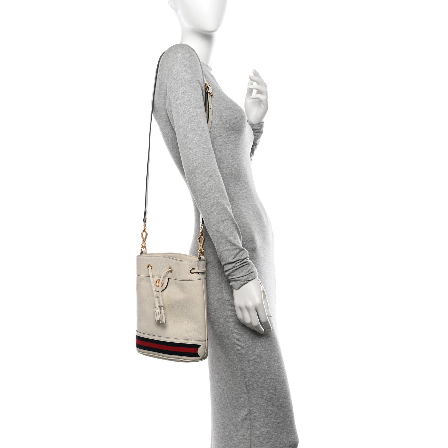 Gucci Glazed Textured Calfskin Web Small Ophidia Bucket Bag Mystic White 2 of 12
