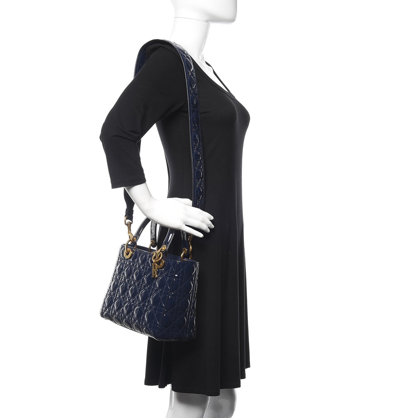 Patent Cannage Medium Lady Dior Navy Blue