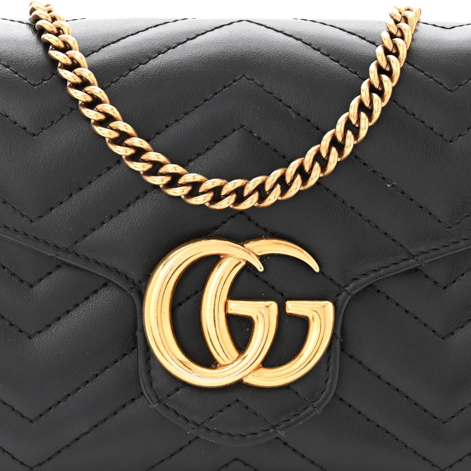 Gucci Calfskin Matelasse GG Marmont Chain Wallet Black 8 of 11