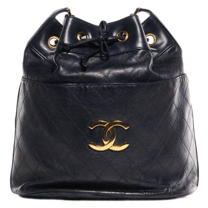 Chanel Lambskin Diamond Stitched CC Drawstring Bag Navy Blue 1 of 6
