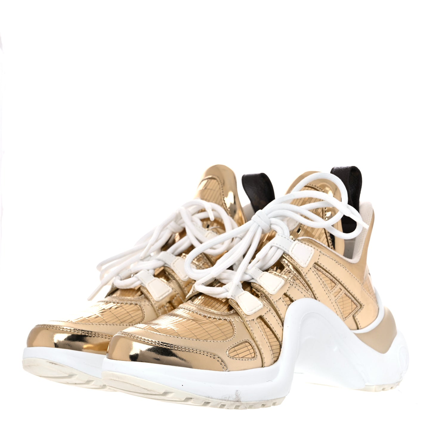 Metallic Calfskin Technical Nylon LV Archlight Sneakers 36 Gold White