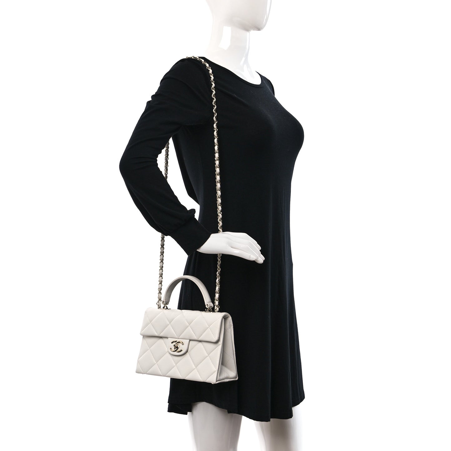 Caviar Quilted Mini Retro Twist Top Handle Flap White