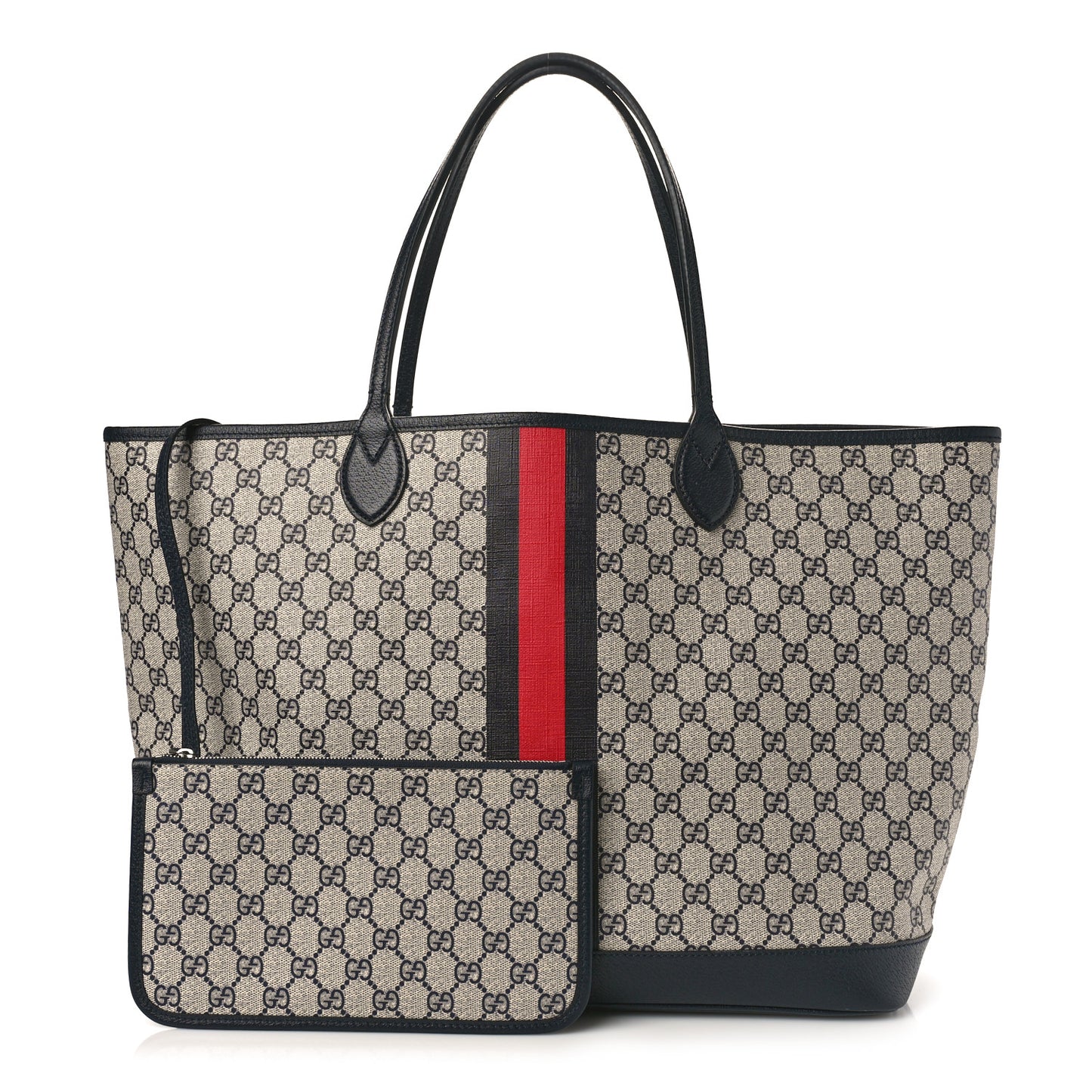 GG Supreme Monogram Textured Dollar Calfskin Web Large Ophidia Tote Beige Blue