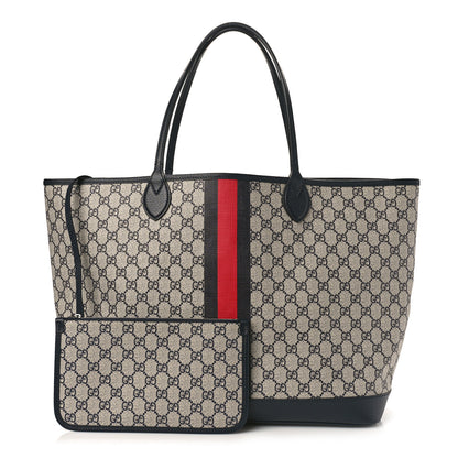 Gucci GG Supreme Monogram Textured Dollar Calfskin Web Large Ophidia Tote Beige Blue 3 of 10