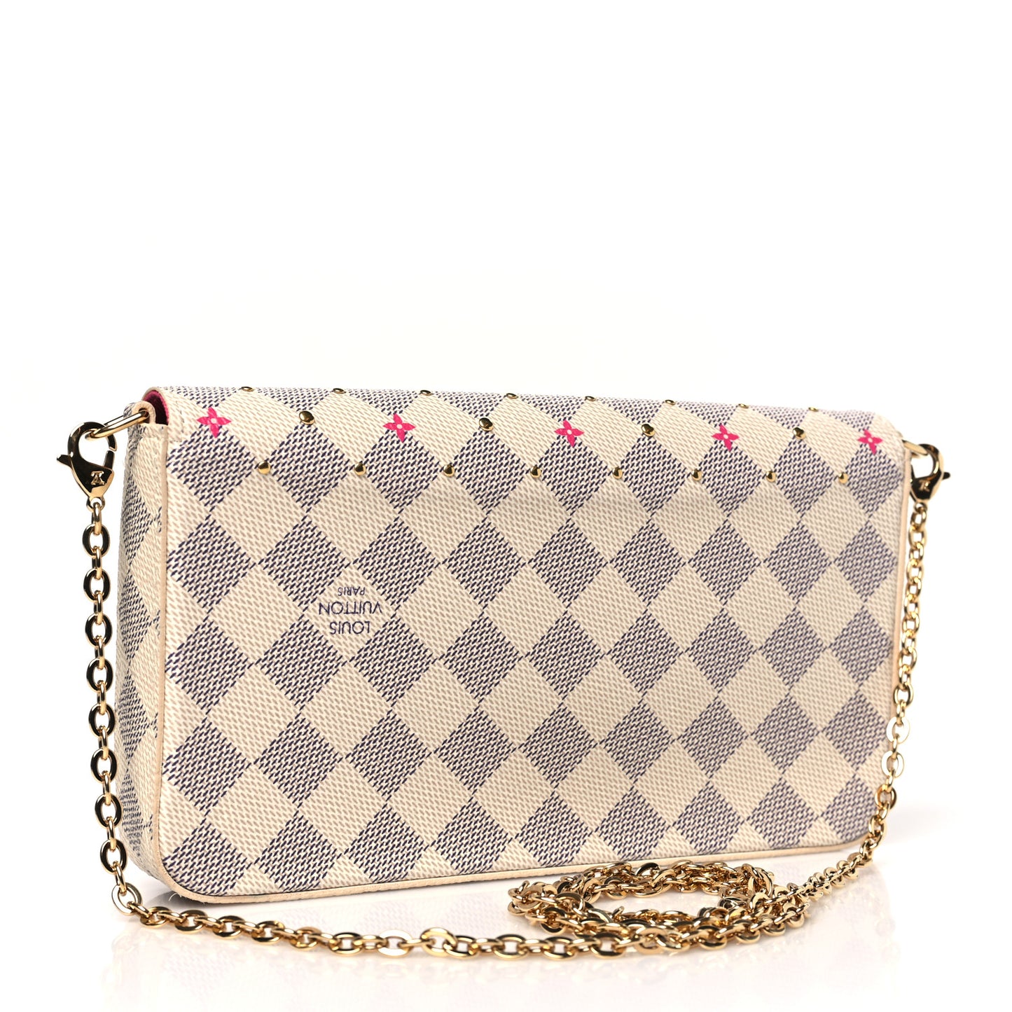 Damier Azur Studded Pochette Felicie Chain Wallet Fuchsia