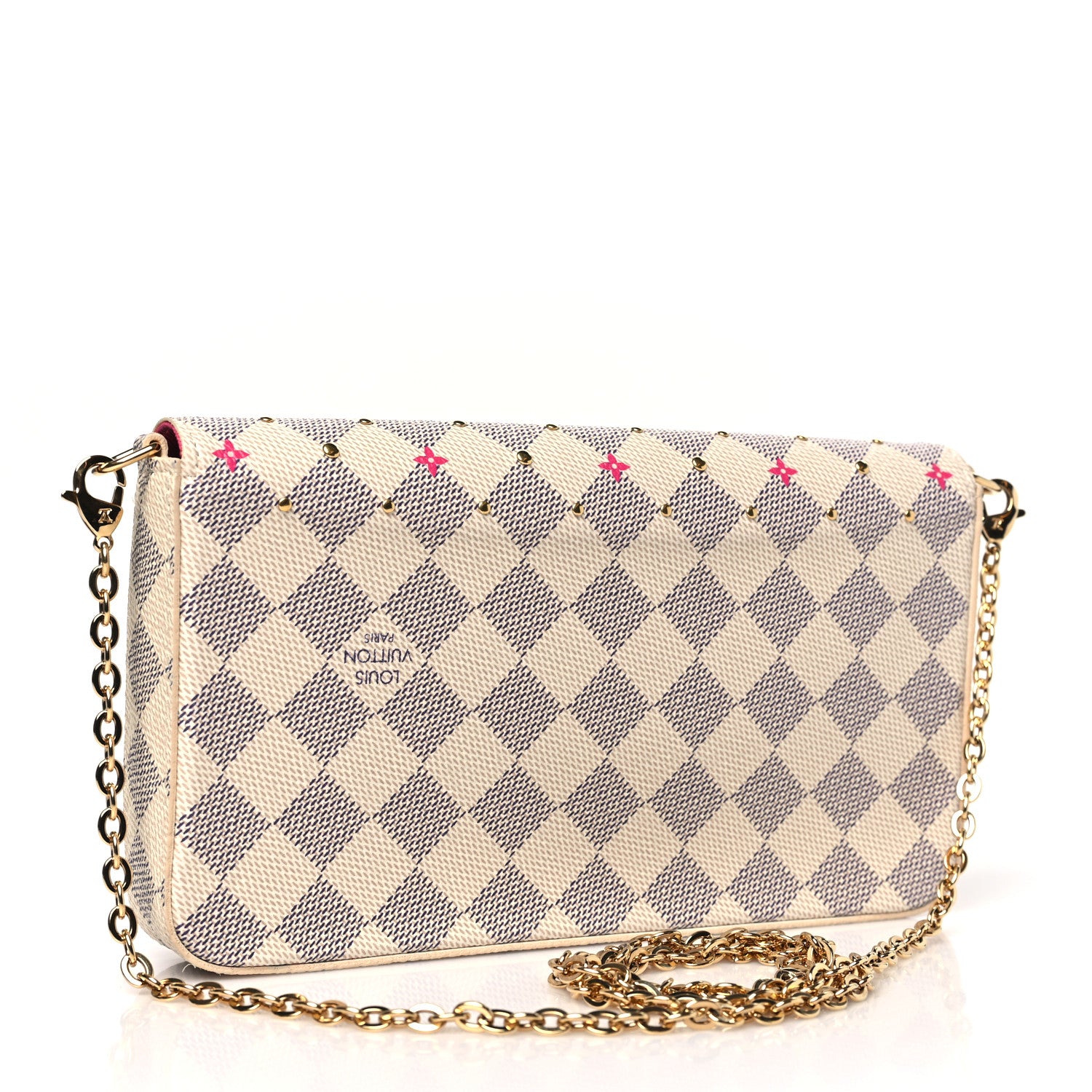 Louis Vuitton Damier Azur Studded Pochette Felicie Chain Wallet Fuchsia 4 of 9