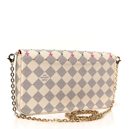 Louis Vuitton Damier Azur Studded Pochette Felicie Chain Wallet Fuchsia 4 of 9