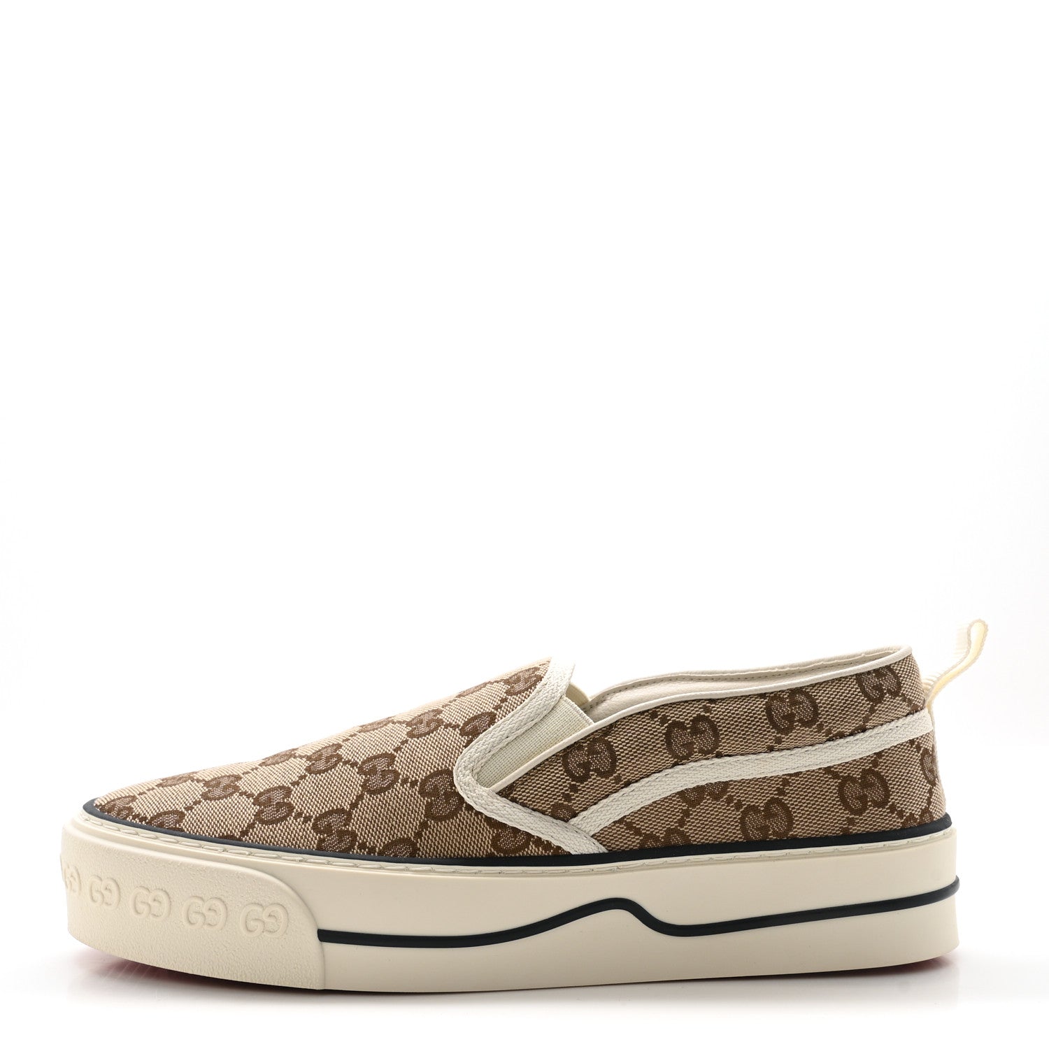 Gucci GG Monogram Womens 1977 Tennis Slip On 30mm Sneakers 38.5 Beige Ebony Mystic White 1 of 9