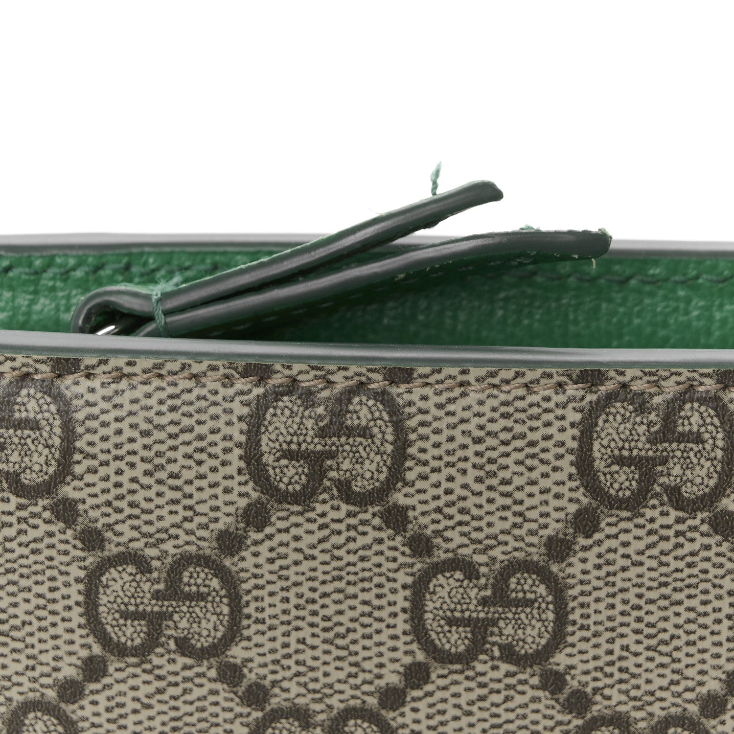 Gucci GG Supreme Monogram Bi-Color Small Zip Wristlet Pouch Beige Ebony Green 11 of 11