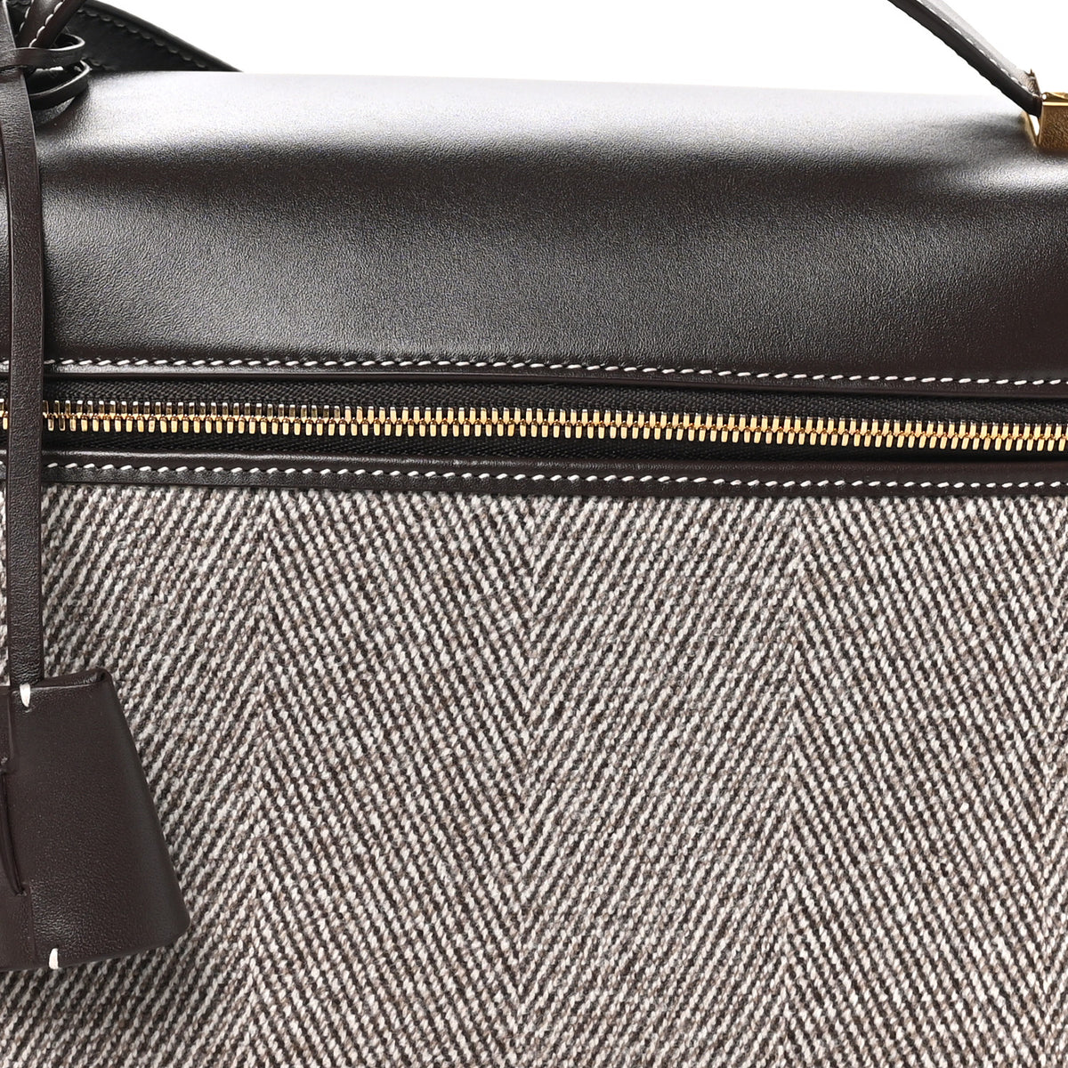Loro Piana Calfskin Merino Wool Extra Bag L27 Natural Brown Dark Chocolate Licorice Sun Gold 7 of 10