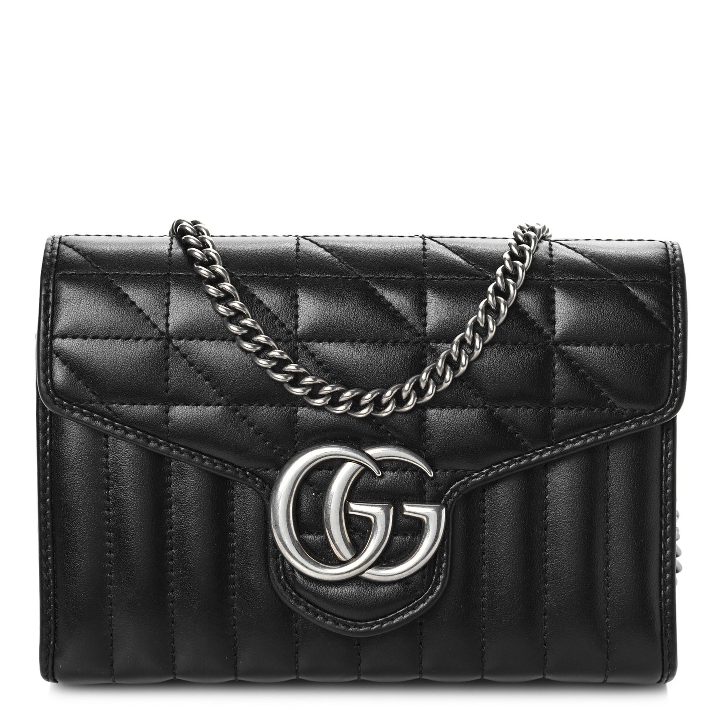 Calfskin Matelasse Aria GG Marmont Chain Wallet Black