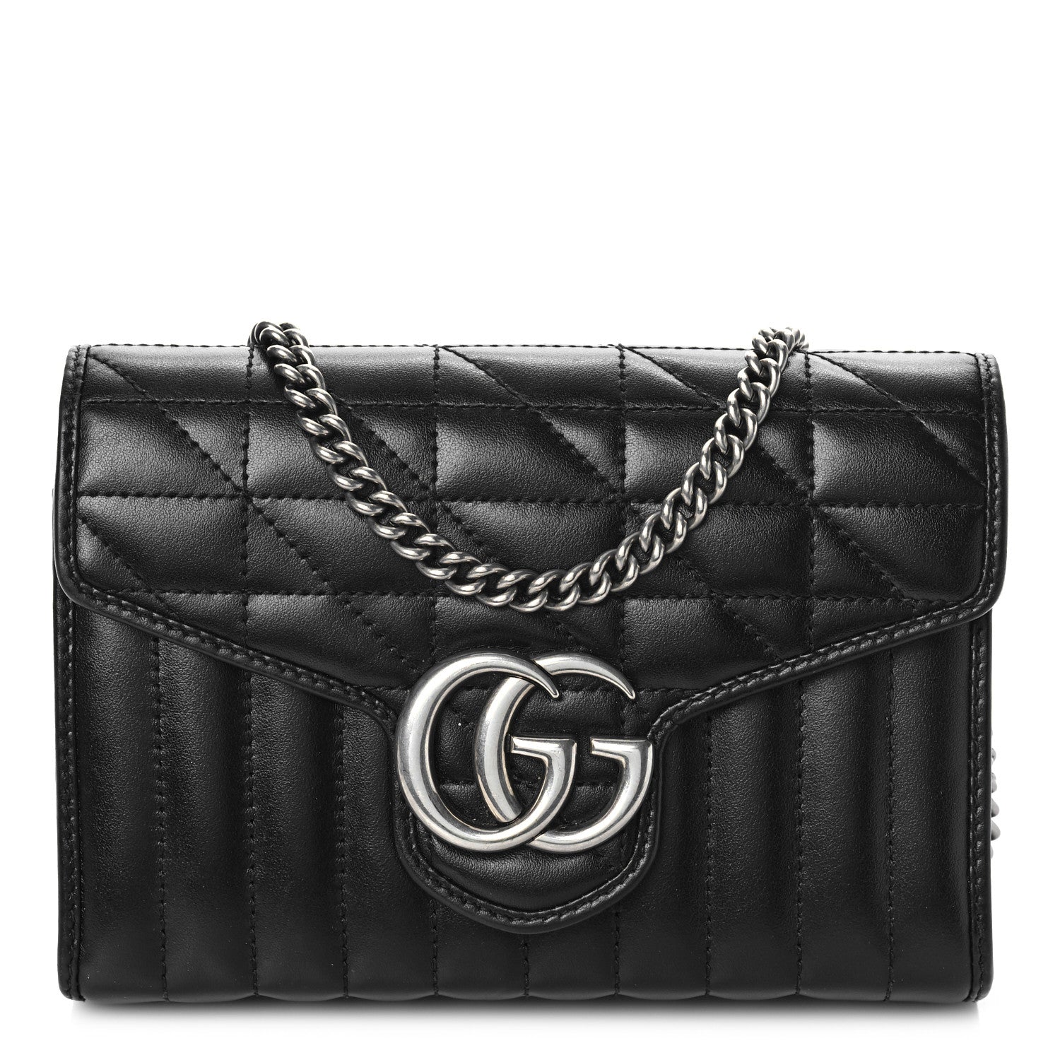 Gucci Calfskin Matelasse Aria GG Marmont Chain Wallet Black 1 of 10