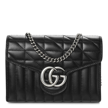 Gucci Calfskin Matelasse Aria GG Marmont Chain Wallet Black 1 of 10