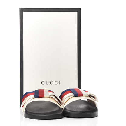 Gucci Satin Web Sylvie Bow Slide Sandals 38 White 8 of 8