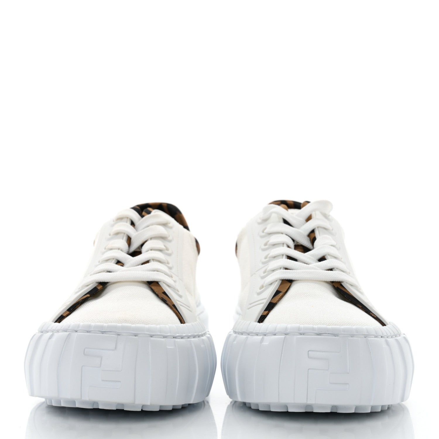 Fendi Fabric Jacquard Vitello Technical Fabric FF Womens Fendi Force Low Top Sneakers 41 White Tobacco 2 of 9