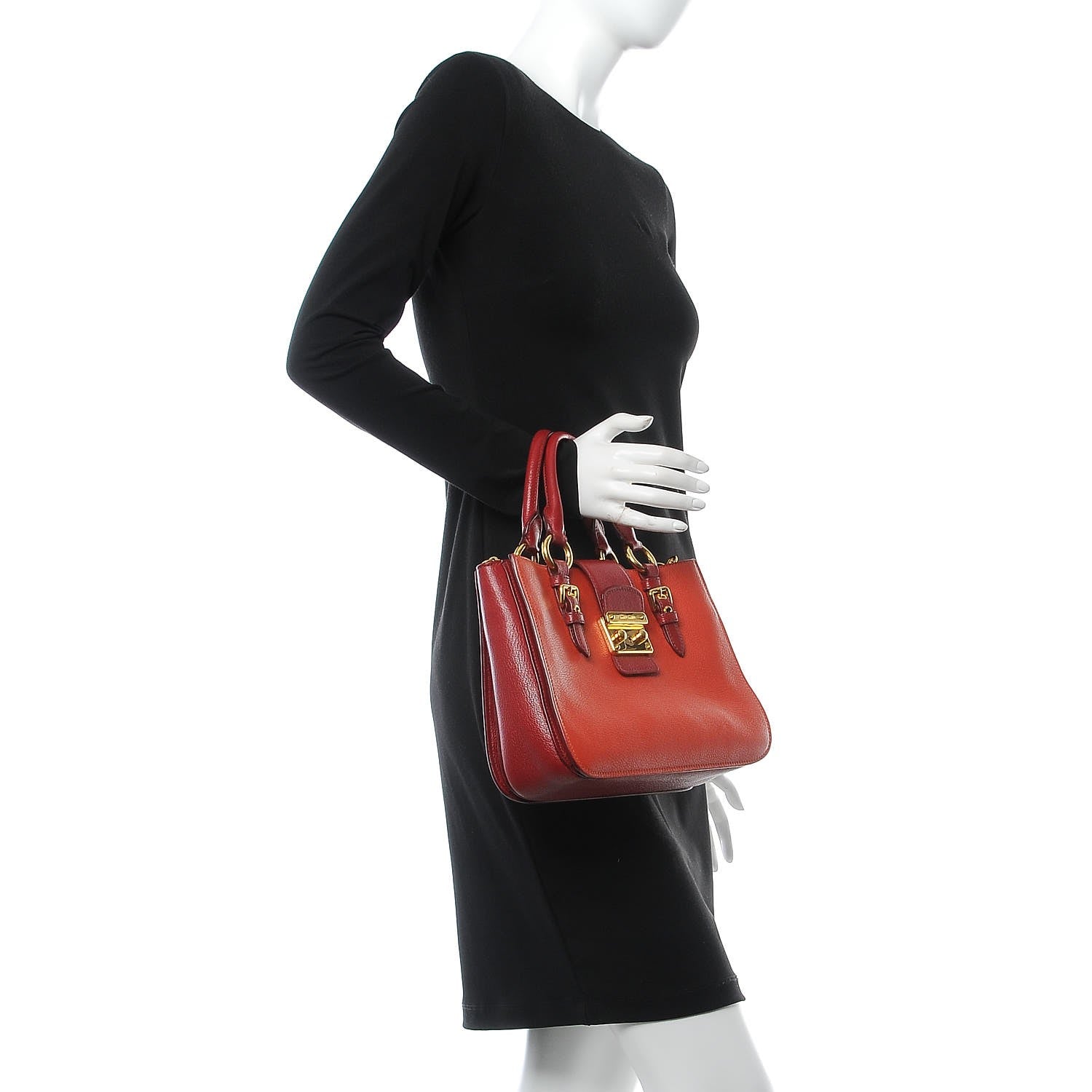 Miu Miu Goatskin Madras Shopping Tote Mandarino Rubino 2 of 10