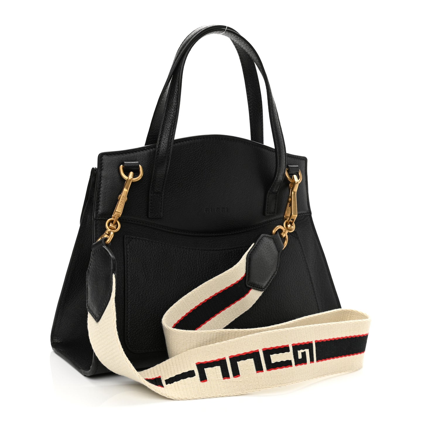 Grained Calfskin Web Crystal Butterfly Stripe Medium Totem Top Handle Bag Black