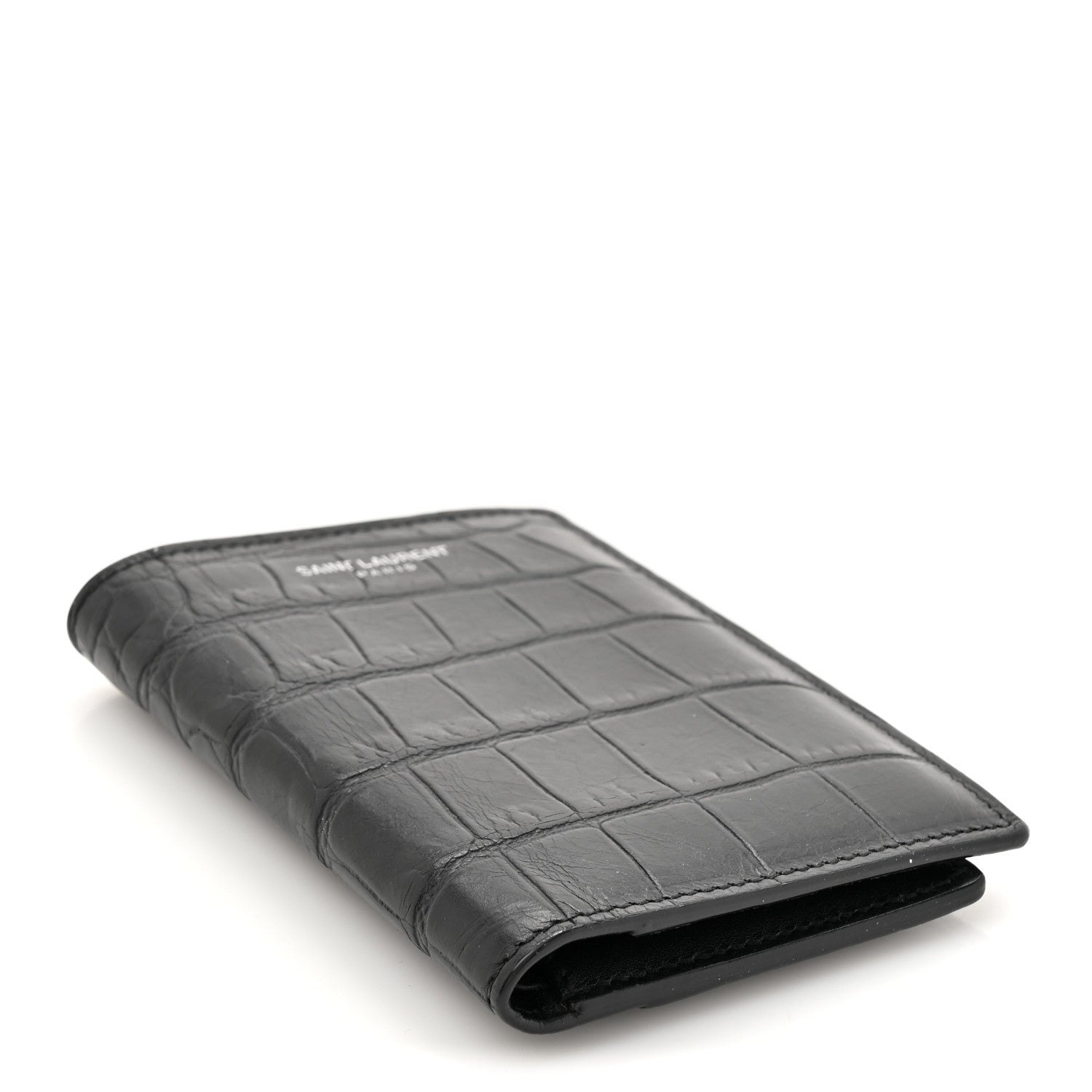 Saint Laurent Crocodile Embossed Bi-Fold Wallet Black 4 of 9
