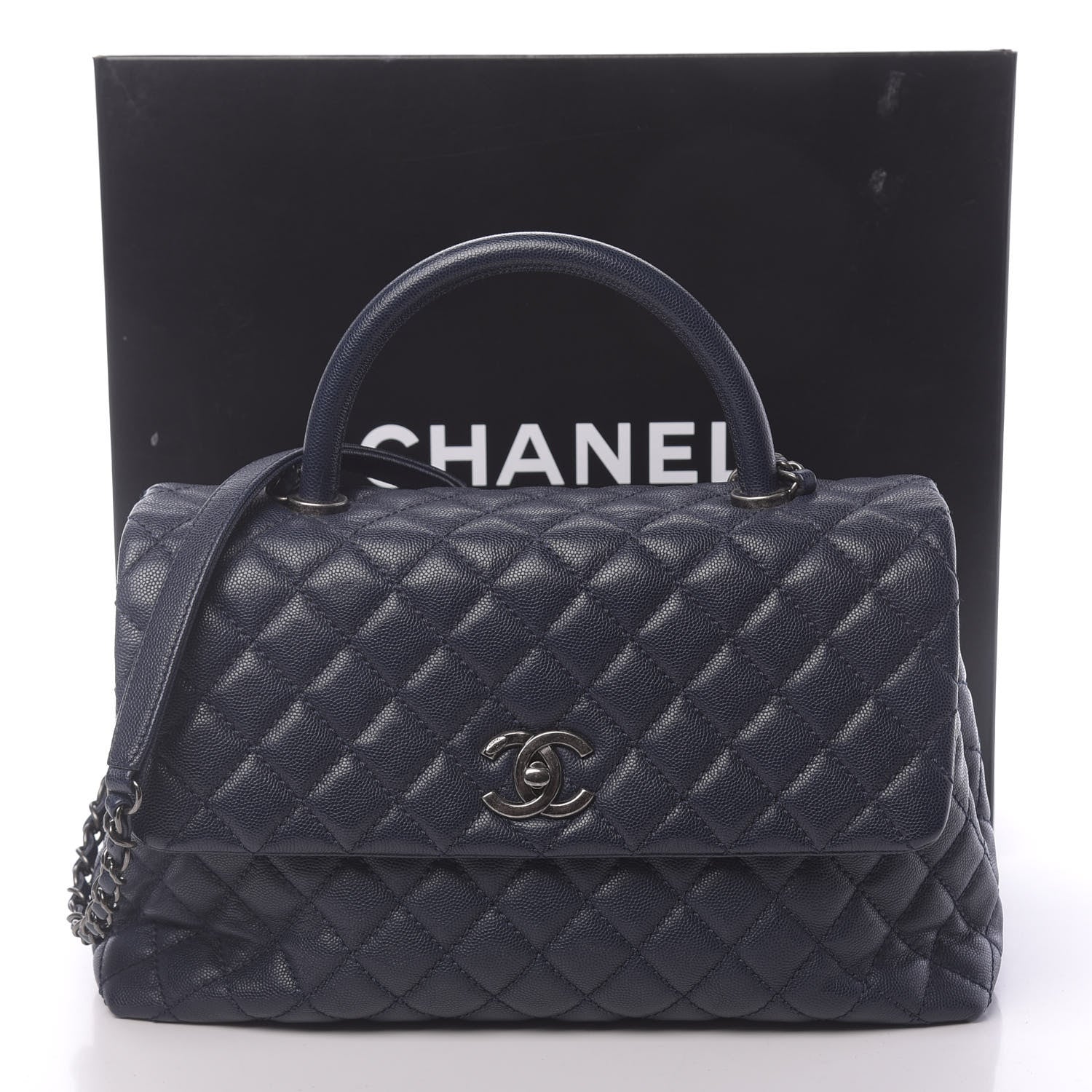 Chanel Caviar Quilted Medium Coco Handle Flap Navy Blue 11 of 11