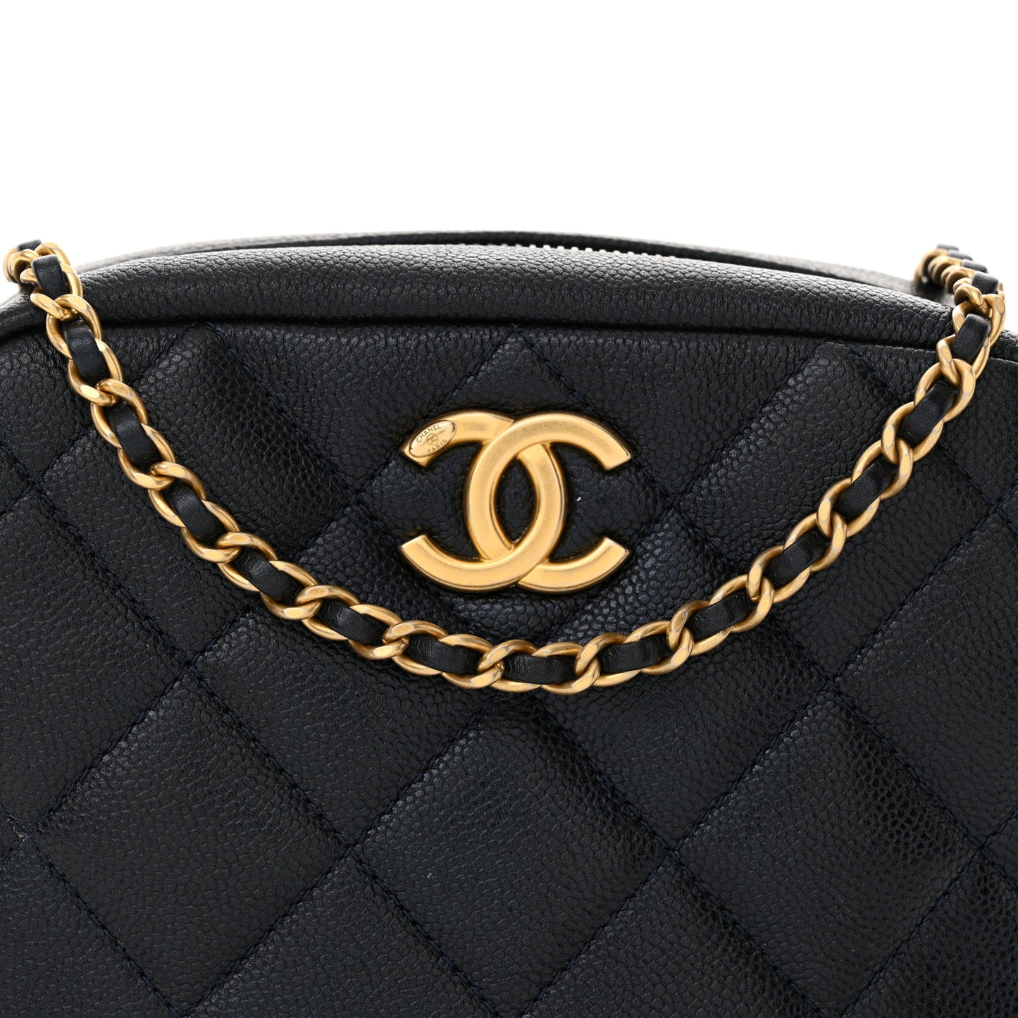 Shiny Caviar Quilted Chain Melody Camera Bag Dark Blue