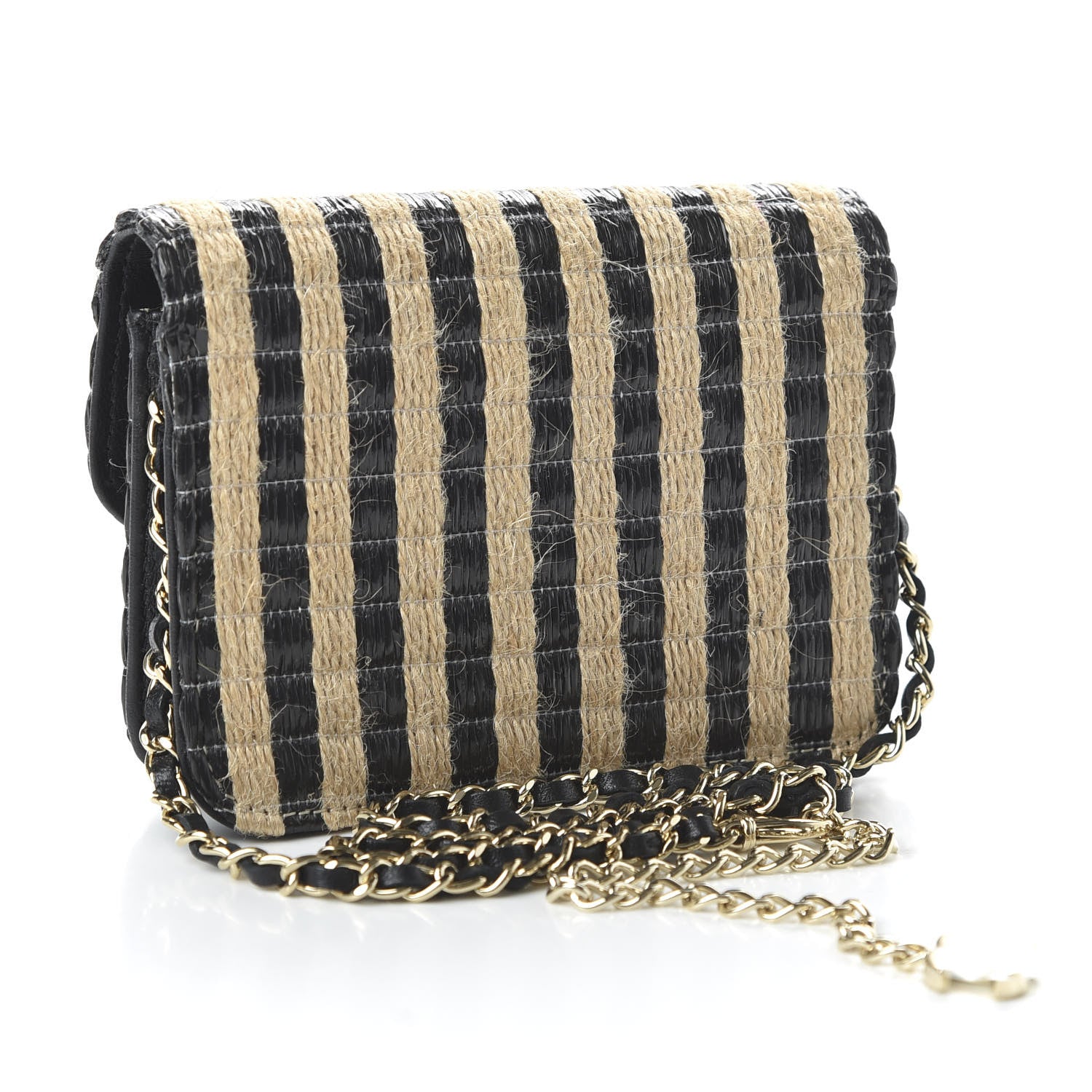 Chanel Raffia Jute Striped Belt Bag Black Beige 3 of 12