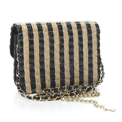 Chanel Raffia Jute Striped Belt Bag Black Beige 3 of 12