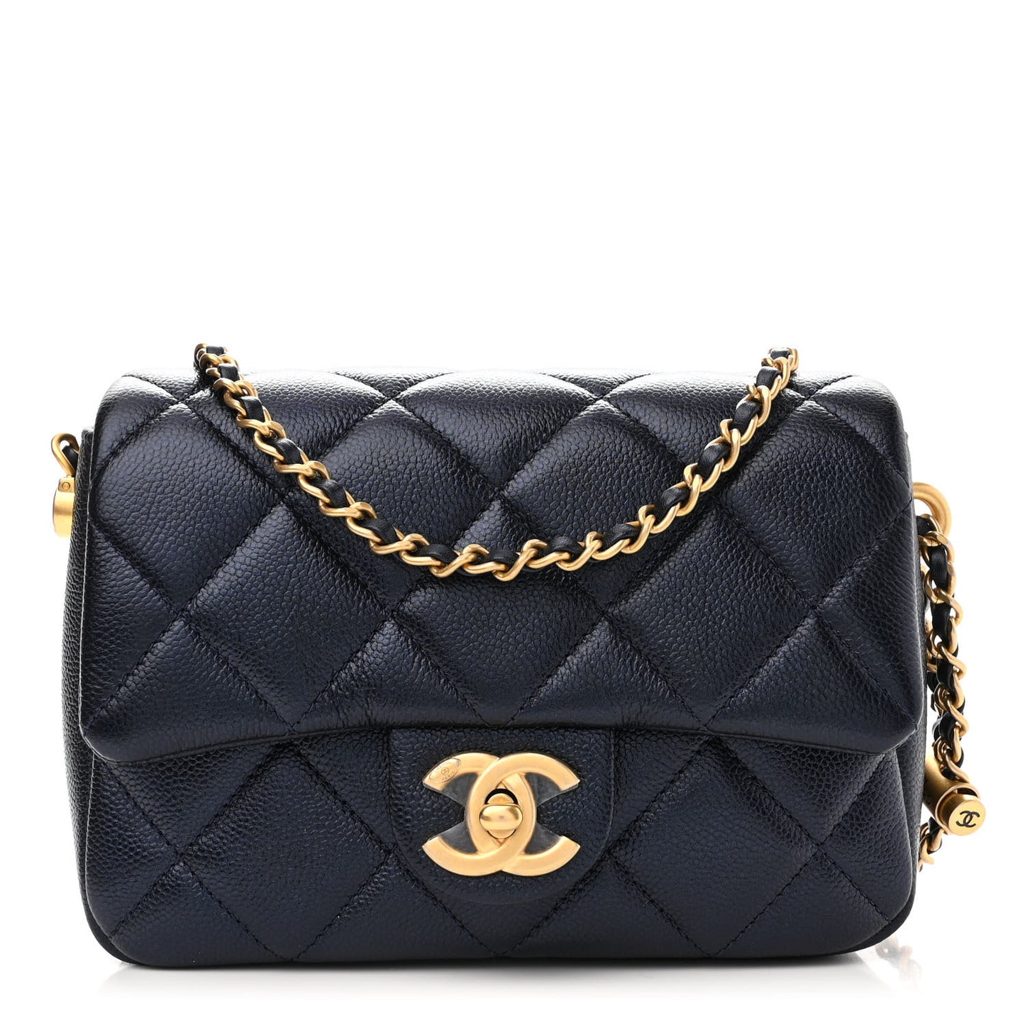 Iridescent Caviar Quilted Mini My Perfect Flap Dark Blue