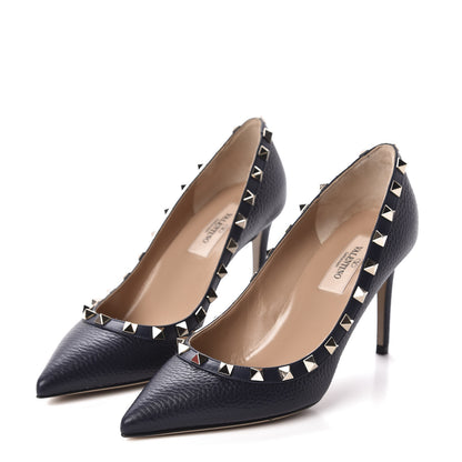 Valentino Garavani Pebbled Calfskin Rockstud 85mm Pumps 36 Marine 3 of 9