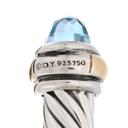 David Yurman Sterling Silver 18K Yellow Gold Blue Topaz 4mm Cable Classics Bracelet 3 of 3