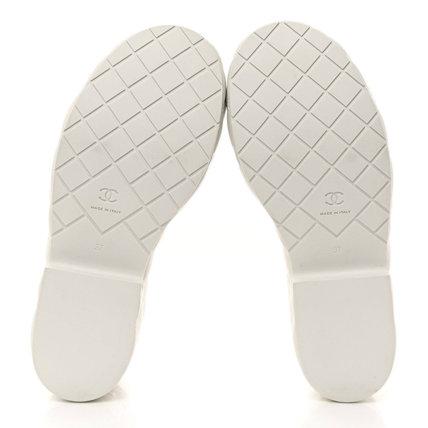 Chanel Calfskin Quilted Wedge Logo Sandals 37 White 5 of 8