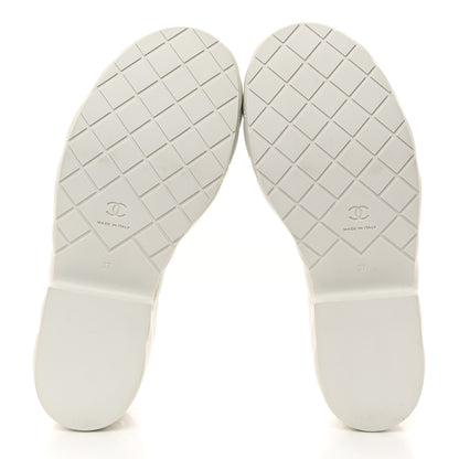 Chanel Calfskin Quilted Wedge Logo Sandals 37 White 5 of 8