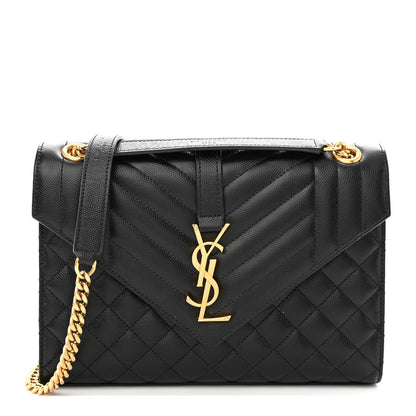 Saint Laurent Grain De Poudre Textured Mixed Matelasse Triquilt Medium Monogram Satchel Black 1 of 14