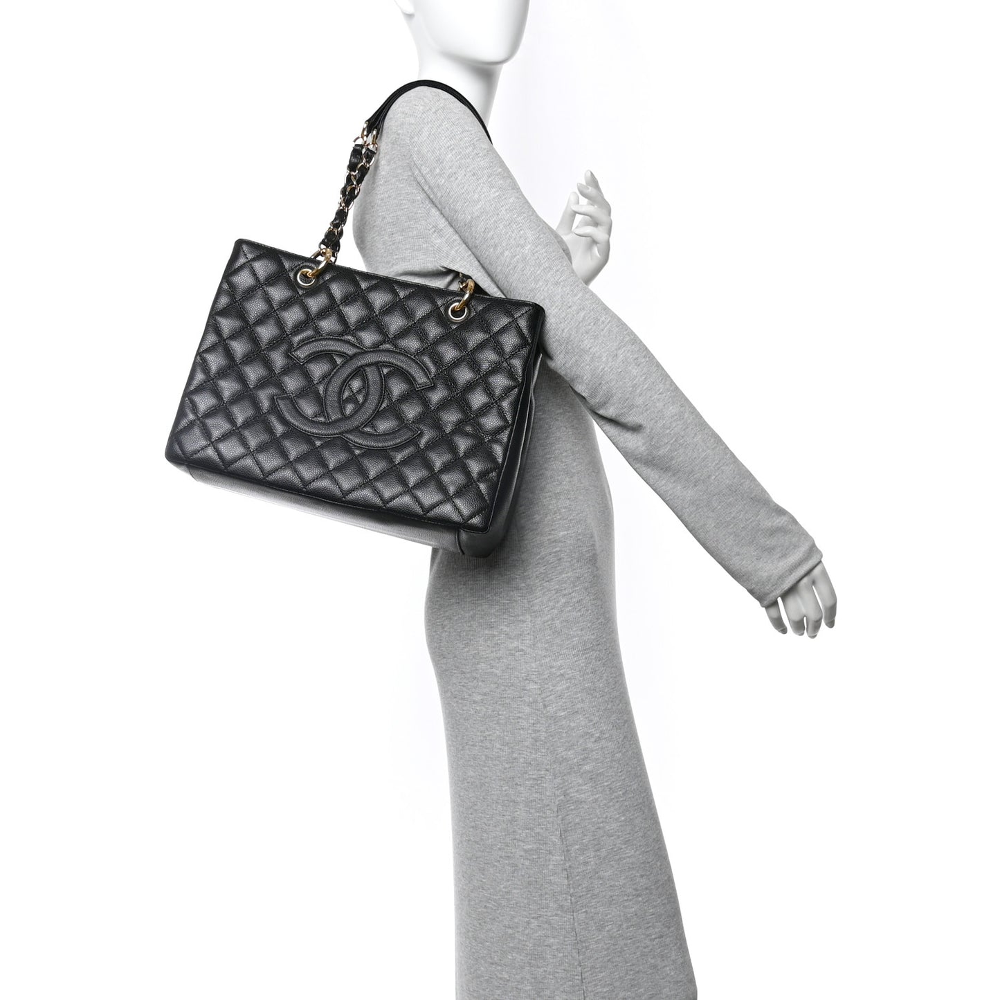 Caviar Quilted Grand Shopping Tote GST Black