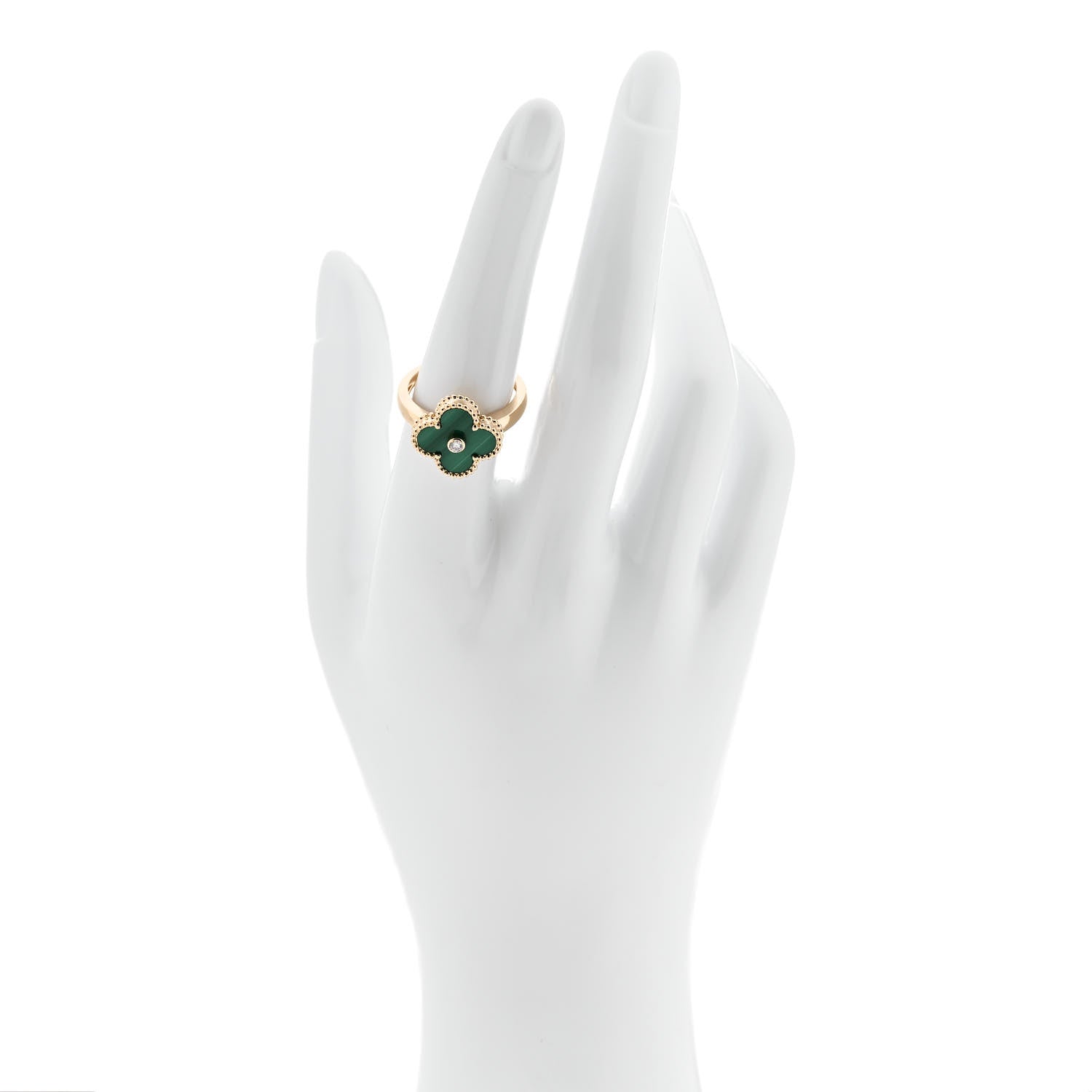Van Cleef & Arpels 18K Yellow Gold Diamond Malachite Vintage Alhambra Ring 55 7.25 2 of 6