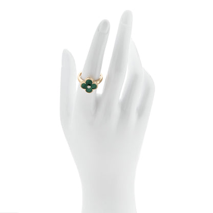 Van Cleef & Arpels 18K Yellow Gold Diamond Malachite Vintage Alhambra Ring 55 7.25 2 of 6