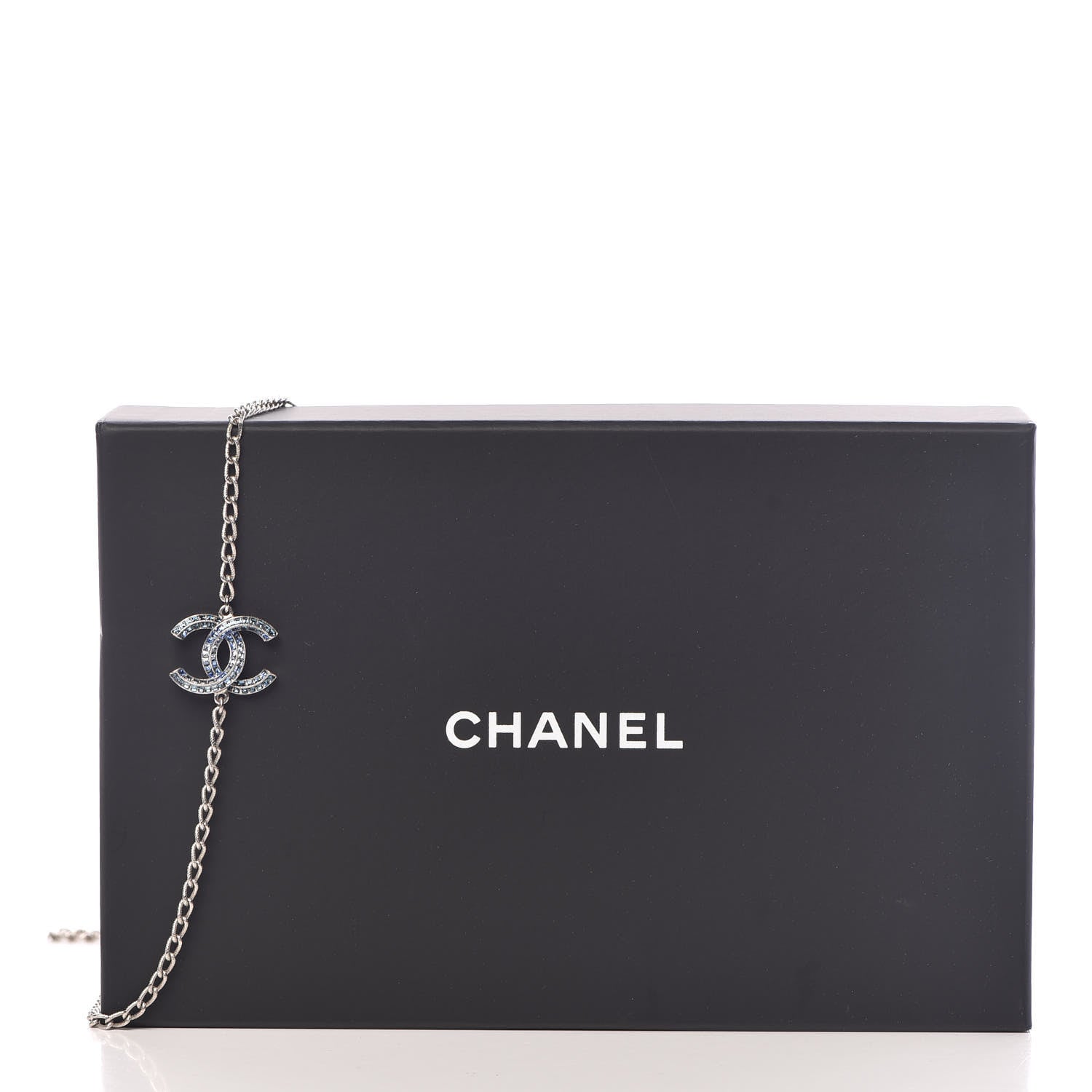 Chanel Crystal Baguette CC Double Strand Necklace Silver Blue 6 of 6