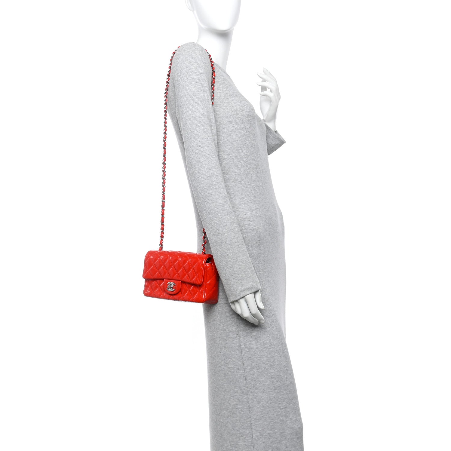 Chanel Patent Calfskin Quilted Mini Rectangular Flap Red 2 of 11