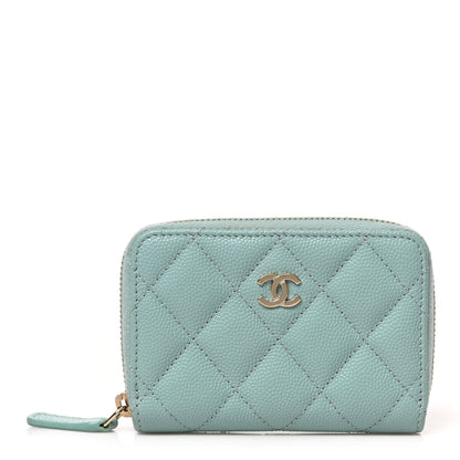 Chanel Caviar Quilted Zip Coin Purse Light Blue 2 of 14