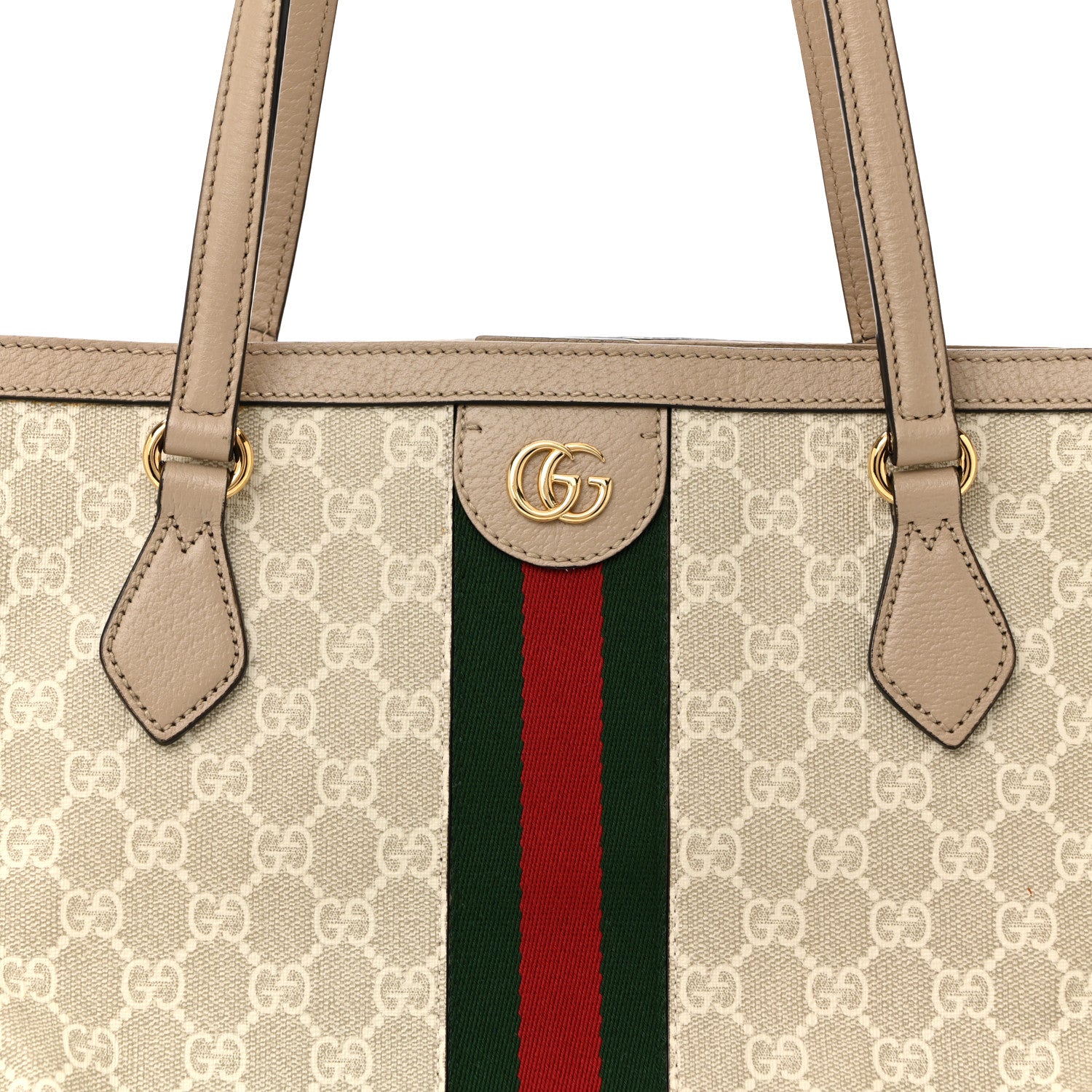Gucci GG Supreme Monogram Textured Dollar Calfskin Web Medium Ophidia Shopping Tote Beige Mystic White Oatmeal 8 of 13