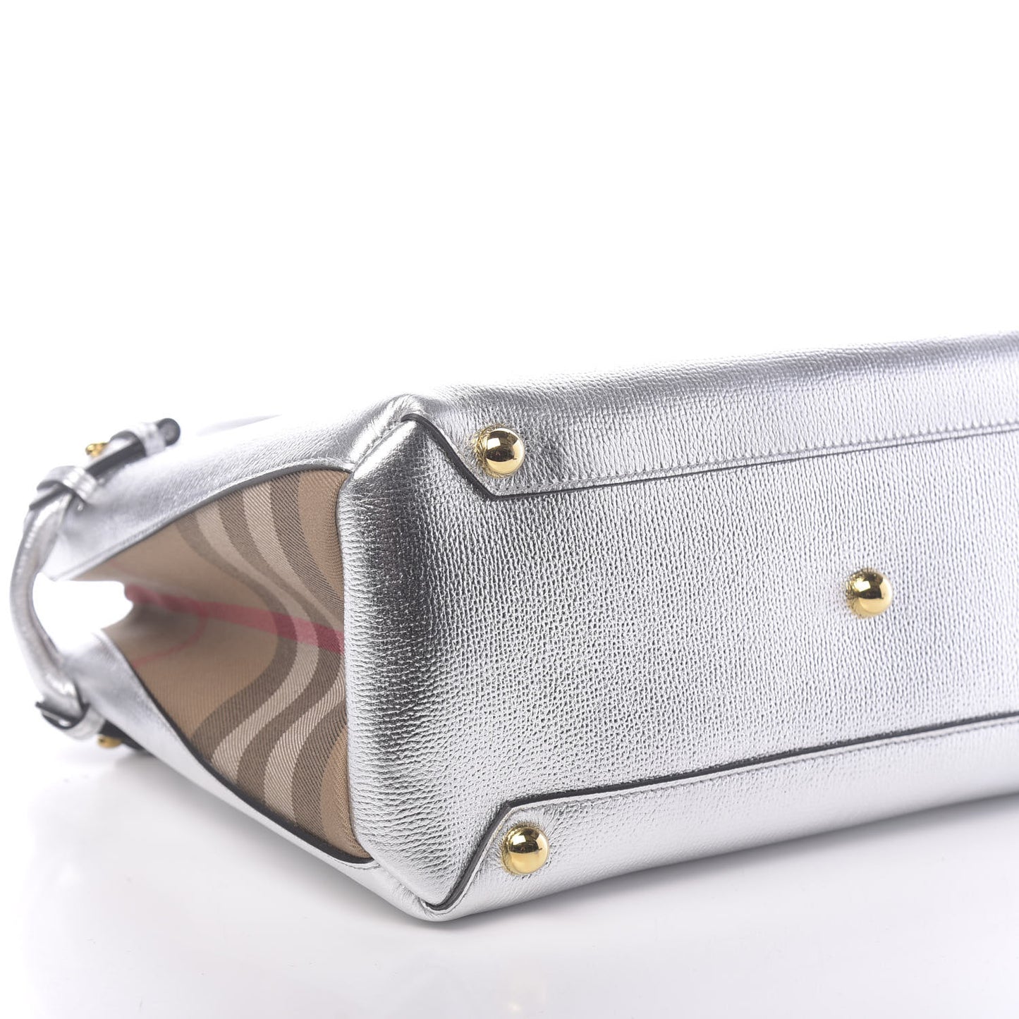 Metallic Grainy Calfskin House Check Medium Banner Tote Silver