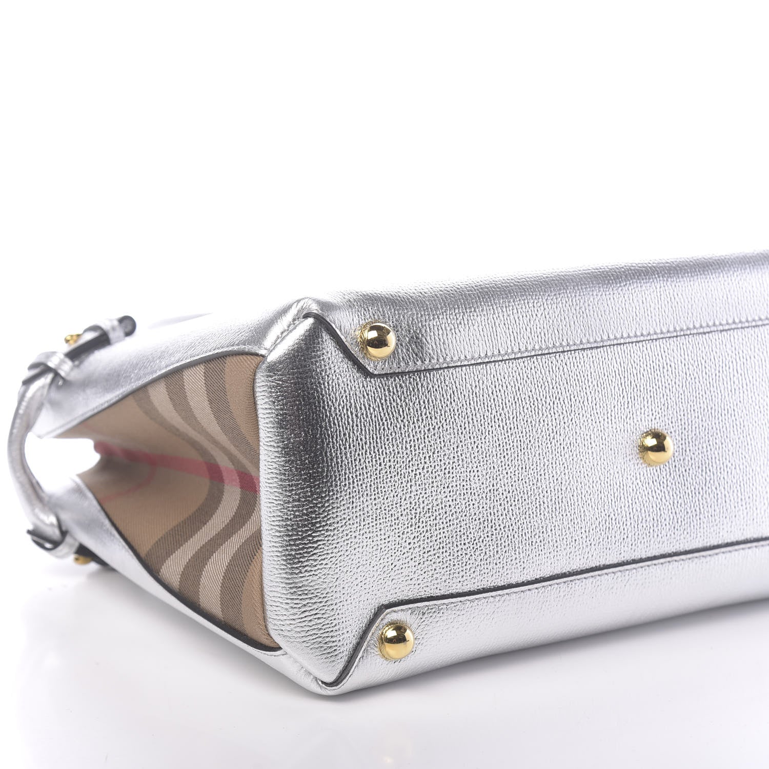 Burberry Metallic Grainy Calfskin House Check Medium Banner Tote Silver 8 of 11